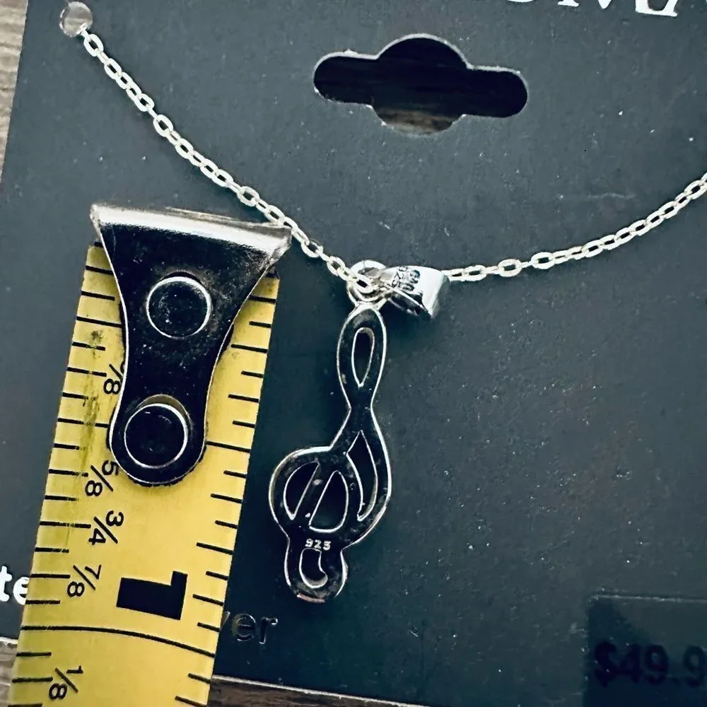 Sterling Silver Musical Note Clef Charm Necklace